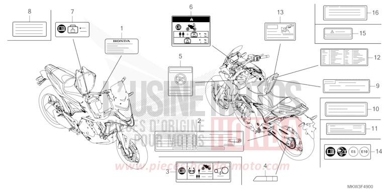 ETIQUETTE DE PRECAUTIONS de NC750X "Méca" MAT BALLISTIC BLACK METALLIC (NHA86) de 2023